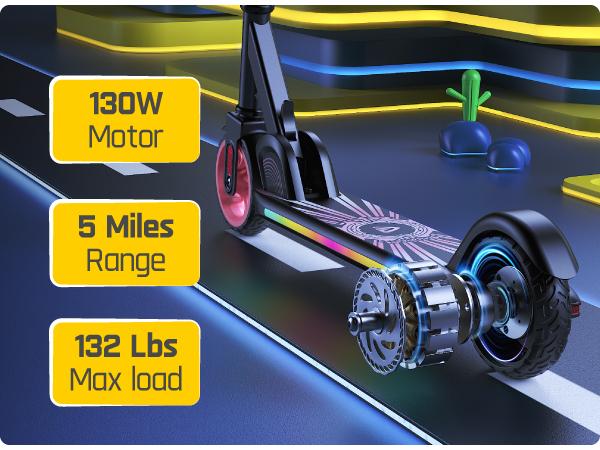 FanttikRide C9 Apex Kids Electric Scooter, Bluetooth Music Speaker, Colorful Light for Kids 8-12, 3.9-5.2 ft, 132 lbs, 5 Miles Range, Up to 40 min Ride Time, 5/8/10 MPH, 3 Adjustable Heights