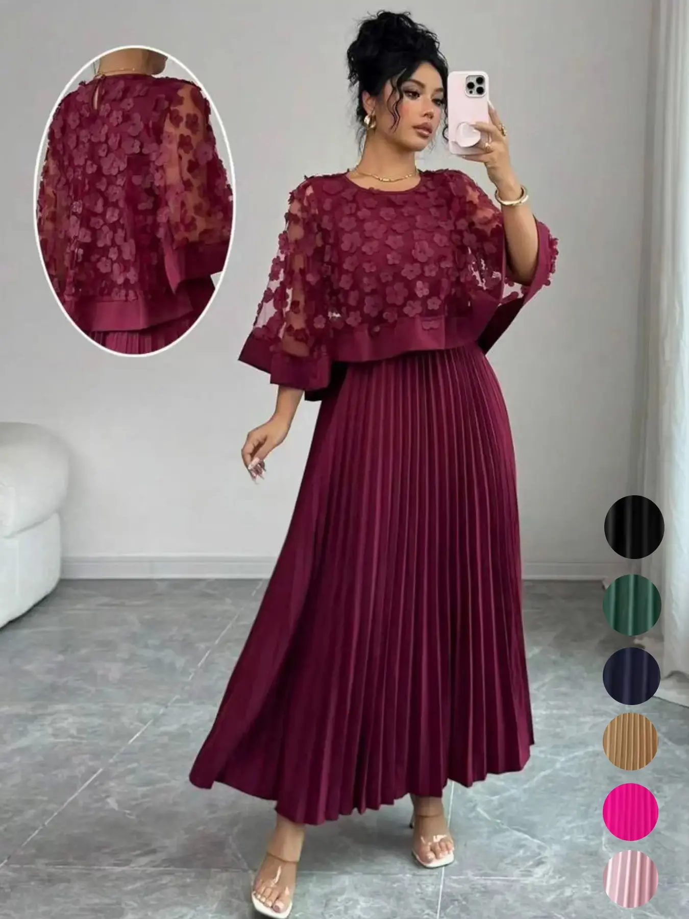Plus Size Elegant Chic Ruched Long Solid Dress for Evening Wear, Lightweight and Sophisticated, Formal Wear, Dresses for Party, Womenswear
