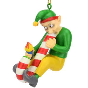 Tree Buddees Candy Cane Bong Elf Funny Weed Christmas Ornament Hand Painted Resin Decoration 3x3 Inches Perfect Gift for Pot Smokers