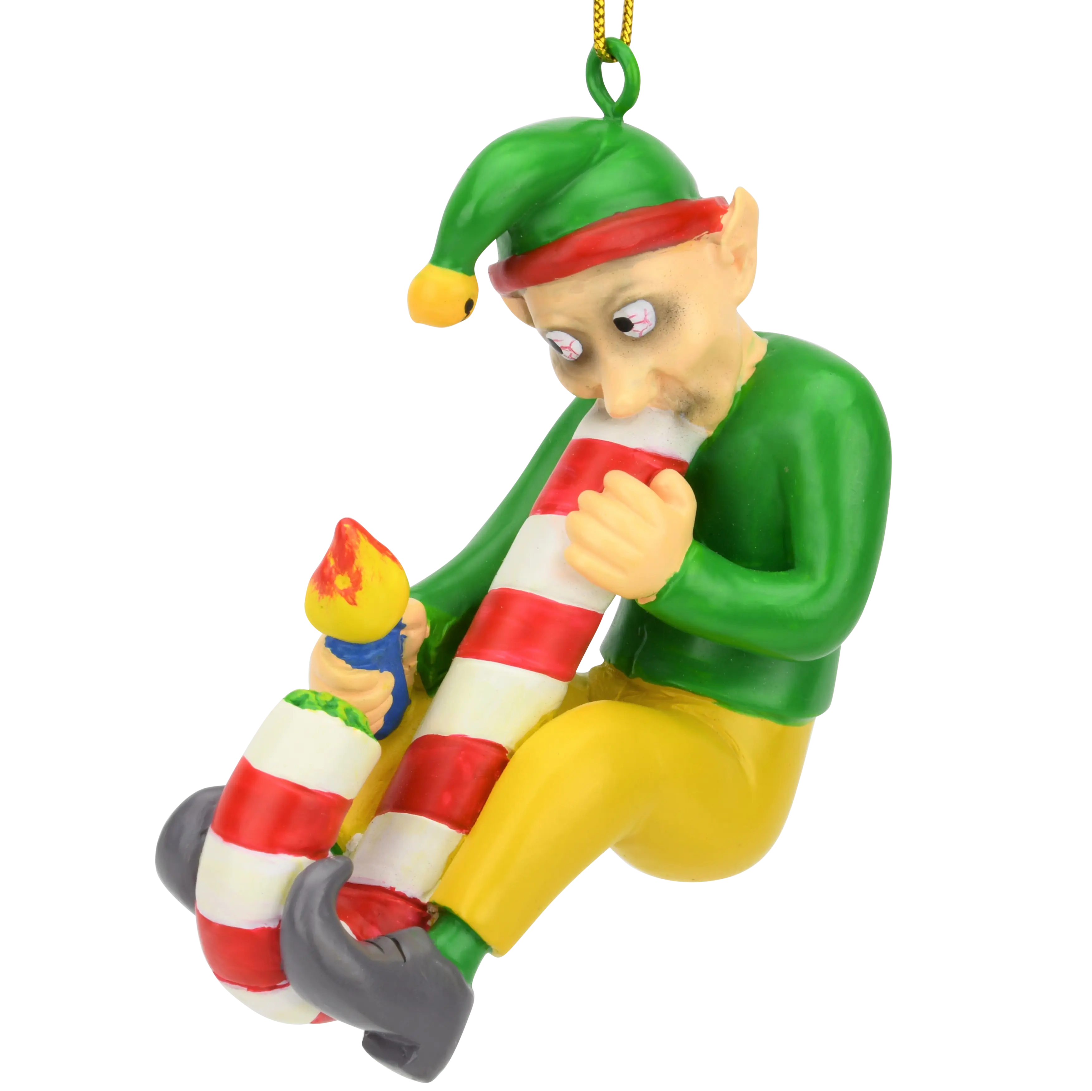 Tree Buddees Candy Cane Bong Elf Funny Weed Christmas Ornament Hand Painted Resin Decoration 3x3 Inches Perfect Gift for Pot Smokers