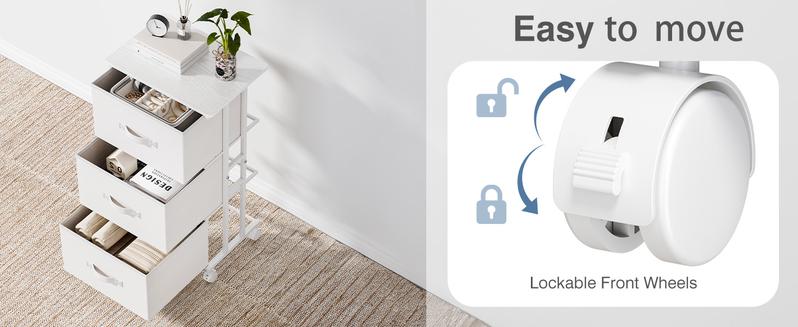 3 Drawers Dresser for Bedroom with Wheels, Fabric Storage Cabinet Organizer with Removable Fabric Bins, Sturdy Steel Frame for Living Room, Office, Entryway, Closets