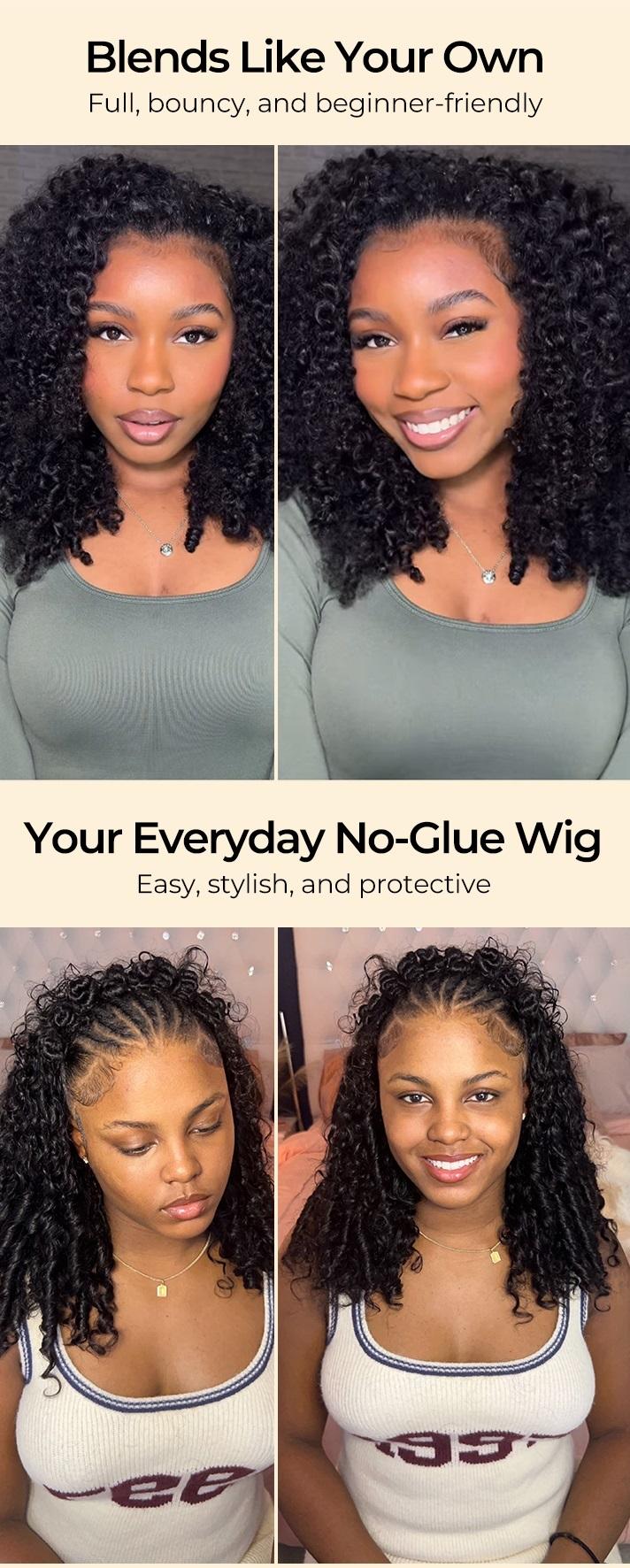 [LIVE ONLY] 4C Easy Blend Burmese Curly Half Wig Glueless Fulani Braids Human Hair Natural Volume Seamless Blend Realistic Hairline Adjustable Fit