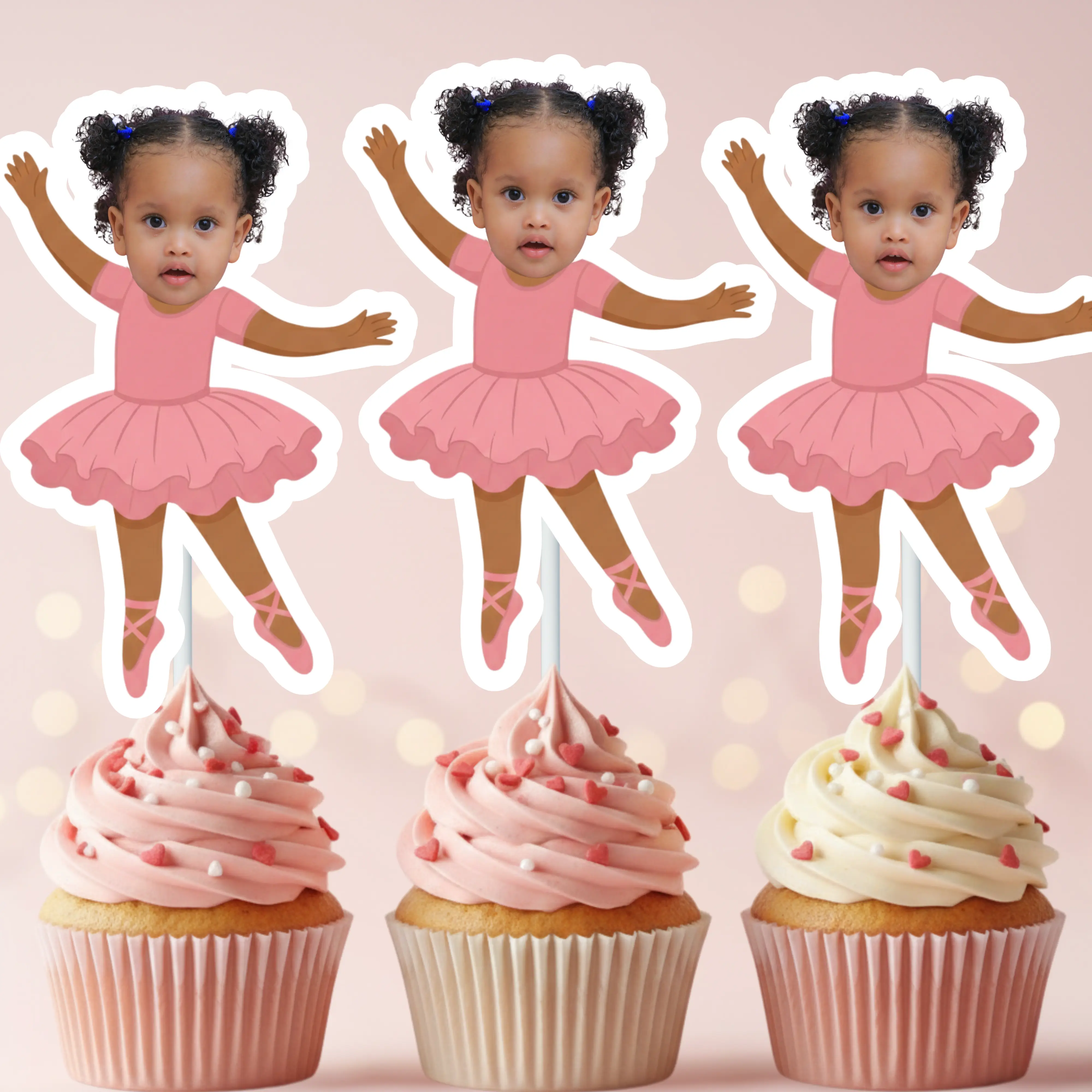 Personalized Heavyweight Laminated Star Ballerina Portrait Cupcake Toppers Set - Home, Festive Supplies for Dance Party, Birthday Cake Decorations