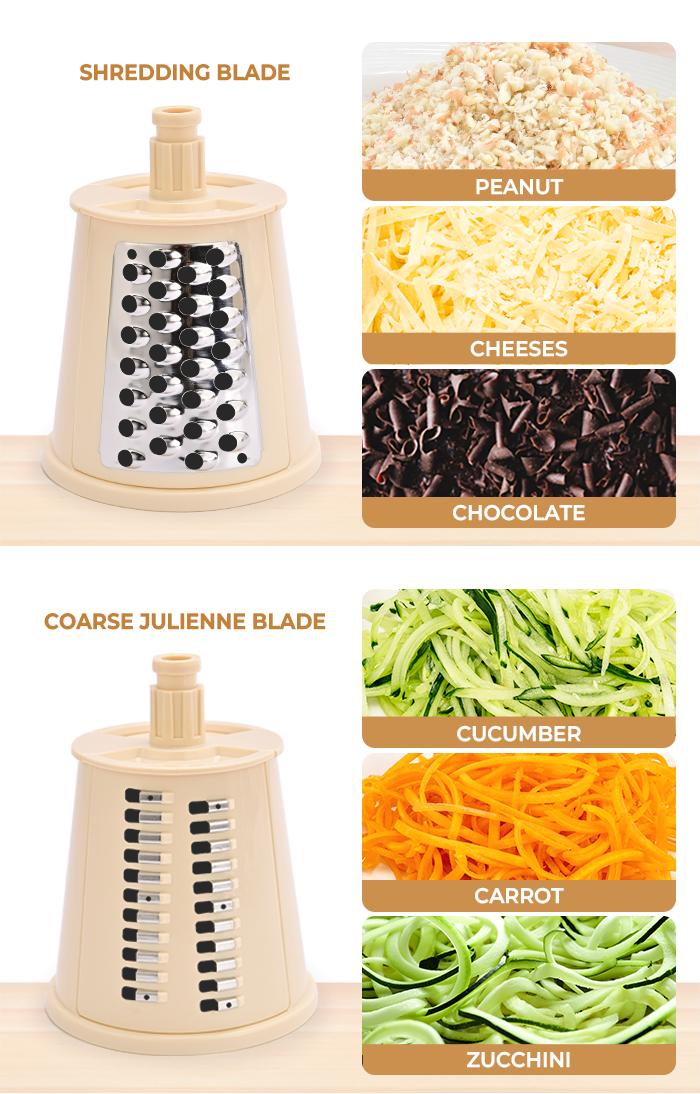 SUSTEAS Rotary Cheese Grater with 5 Replaceable Blades, Strong Suction Cup Base, BPA Free, Kitchen Essentials Utensils Vegetable Slicer New Beige Modern Potato Cutter SUSTEAS Rotary Cheese Grater with 5 Replaceable Blades, Strong Suction Cup Base, BPA Free, Kitchen Essentials Utensils Vegetable Slicer New Beige Modern Potato Cutter