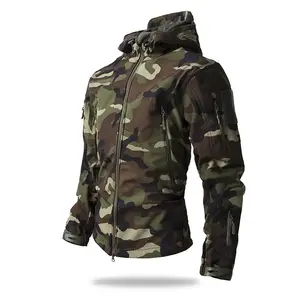 Outdoor Softshell Fleece Jacket Unisex Autumn Winter Windproof Waterproof Breathable Warm Coat Sharkskin Hiking Shell Jacket Outdoor Sports Travel Mountaineering Camouflage Softshell Jacket Coat