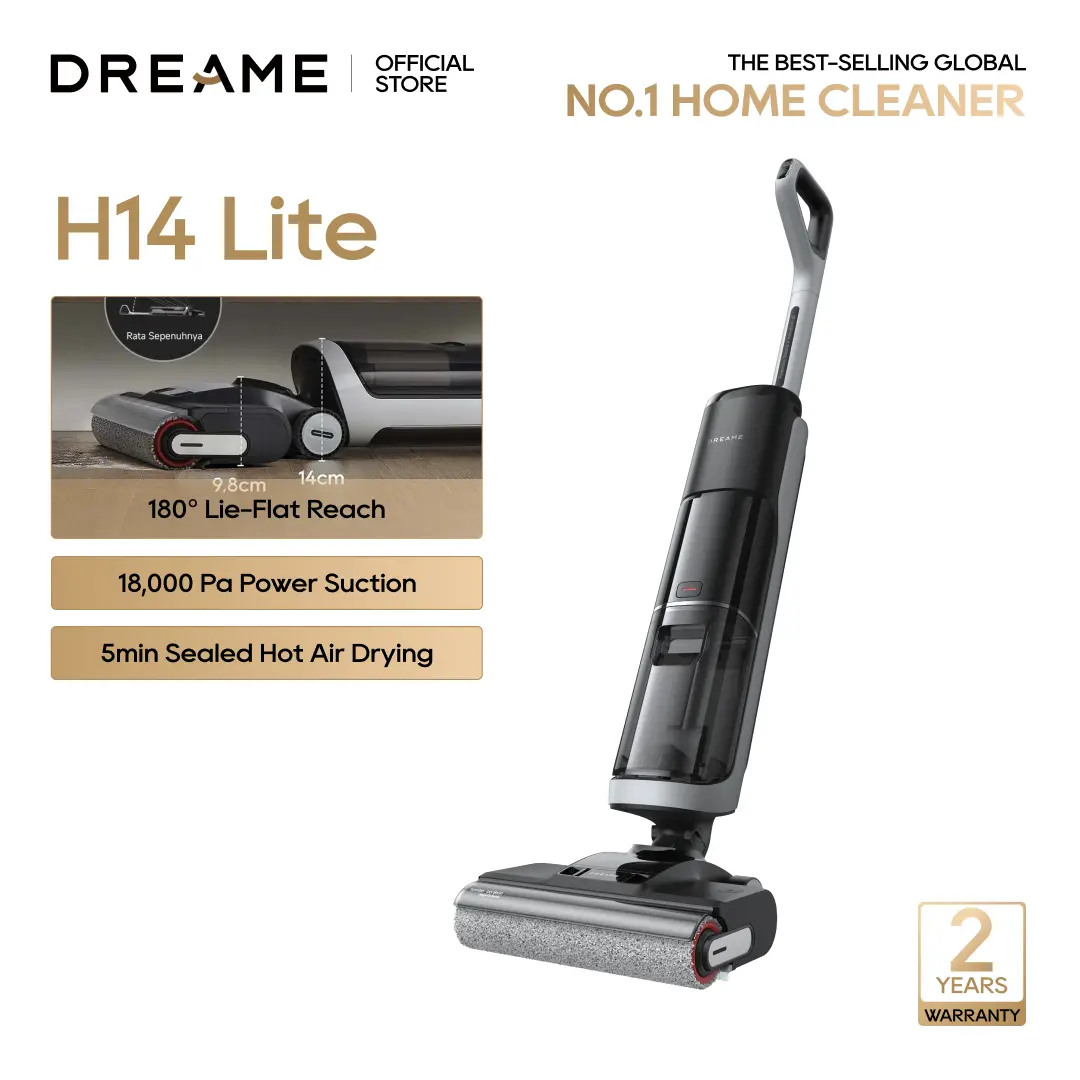 DREAME H14 Lite/ H12 Pro FlexReach Lite Vacuum Mop, Wet and Dry Vacuum, 180° Lie-Flat Cordless Vacuum Mop Combo, 140°F Brush Washing, Fast Hot Air Drying in 5 Mins, Great for Sticky Steam Messes Cleaner Self Cleaning