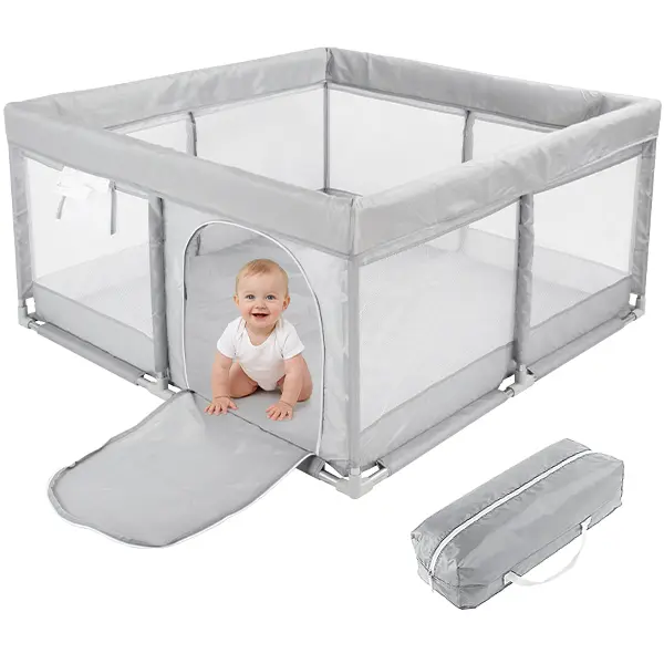 Desque Baby Playpen (47*47 inch), Manual Quick Setup, Indoor-Outdoor Playard Kids Activity Center for baby and toddler Enclosure with Carry Bag, 8 suction cups, Sturdy&Safety Baby Fence