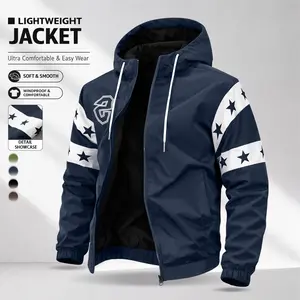 Fashionable casual men’s color-block jacket with an adjustable hood, abrasion-resistant windproof design, street style, suitable for outings, commuting, and dates; a wardrobe essential for everyday wear, ideal for spring and summer outfits.