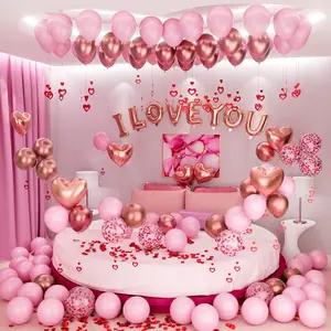 Bonropin Valentine's Day Balloons Kit with Rose Gold Pink Heart, I Love You Balloon, Rose Petals for Valentine, Anniversary, Wedding, Mother's Day, Romantic Special Night Decorations