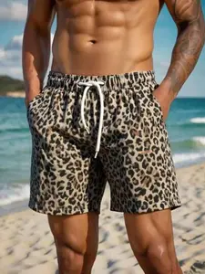 Manfinity Men's Leopard Print Casual Beach Shorts Men Leopard Swim Trunks Men Leopard Shorts Animal Print Shorts Men Cheetah Print Swim Trunks Men Cheetah Shorts Mens Beachwear Plus Size Men Beach Shorts Men Leopard Print Beach Shorts