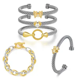 Aprilery Two-Tone Symbolic Bracelet Collection – Twisted Cable & Linked Designs with Butterfly, Star & Infinity Motifs