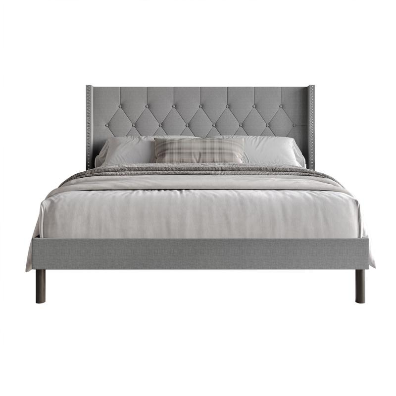 Favorer Cicero Tufted Upholstered Wingback Panel Bed, Box Spring Require, Comfortable and Stylish Design King Size Four Sturdy Legs