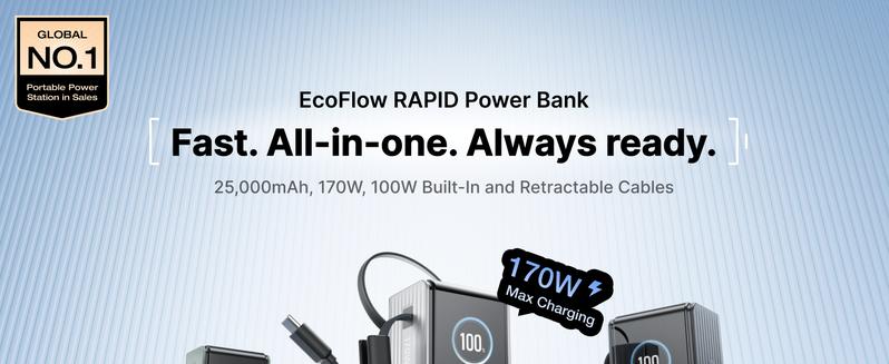【Exclusive TikTok Gift】ECOFLOW Rapid Power Bank, 25,000mAh, 170W, 100W Built-in and Retractable Cables, Portable Charger with Triple 100W USB-C Port, Compatible with iPhone Series, Samsung, Laptop and More, Silver Travel Battery Pack