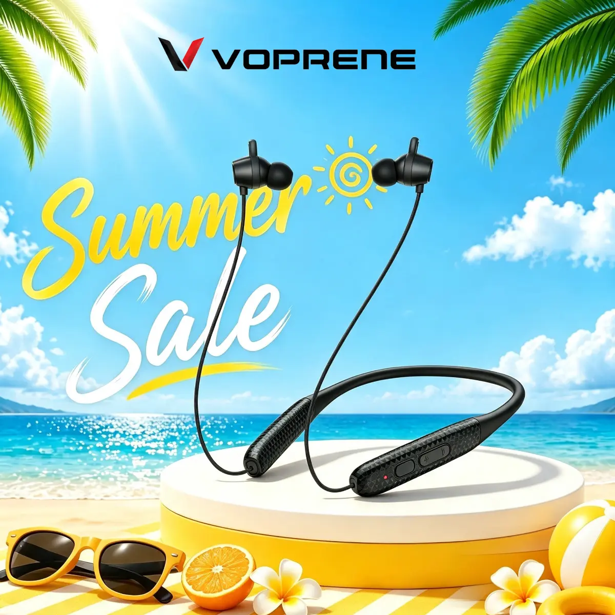 Voprene Neckband Bluetooth Earbuds - In Ear Sports Wireless Earbuds with 48H Playtime, Active Noise Cancellation, Silicone Memory Foam Fit, Water Resistant for Gym, Running, Headset, Electronic, Earbuds Wireless