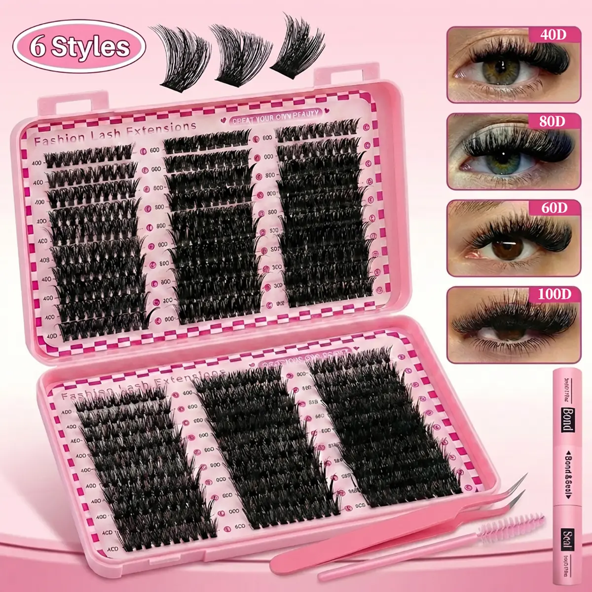 DIY Individual Mink Fur False Eyelash Extensions - 600 Strands Beauty Products, D-Shaped Curled Long Style, 0.07mm/0.10mm Thickness Black Mixed Pack, Natural Lash Clusters for Beginners, Light Comfortable Make Up Lashes (No Eye Damage)
