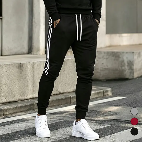 Men's Slim Fit Jogger Sweatpants, Athletic Track Pants with Side Stripes, Drawstring Waist Casual Trousers, Comfortable Gym Running Pants for Sportswear and Daily Streetwear