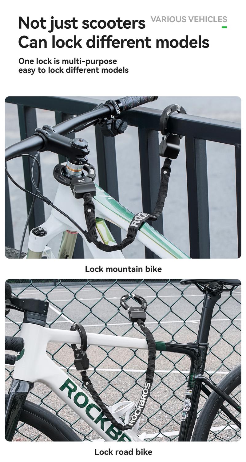 ROCKBROS Bike Lock Scooter Lock 23.4-Inch Heavy Duty Anti-Theft Chain Lock with Key E-Bikes Accessories