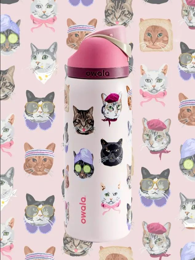 Owala UO Exclusive Cat Collage FreeSip 32 oz Water Bottle