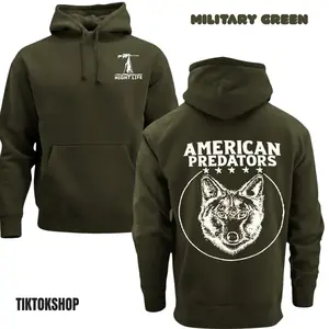 Night Life Coyote Hunting Hoodie, “American Predators” Back Print Pullover, Unisex Cozy Streetwear, Outdoor Nature Gift