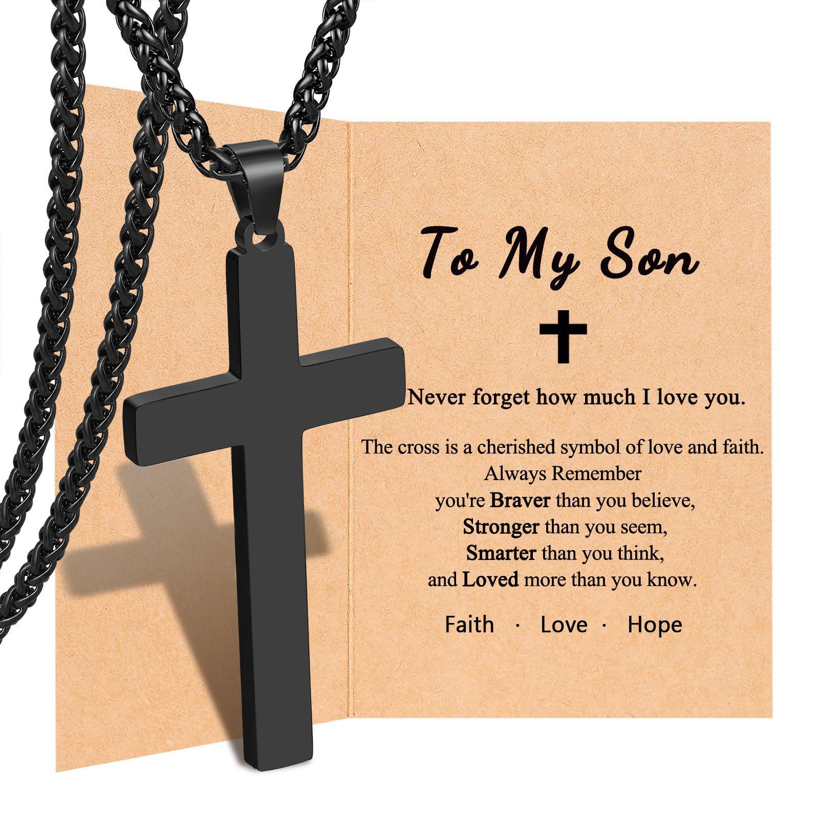 Cross Pendant Necklace for Men Teens Boys, Stainless Steel Bible Verse Flag Jewelry, Patriotic Faith Gift,Cross Necklace for Men Teen Boys Christian Easter & Graduation Gifts