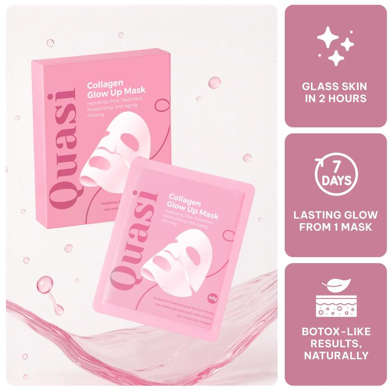 Quasi Collagen Glow Up Mask 2.0, Quasi Bio Collagen Face Mask, Firm Skin Deep Hydrating Masks for Wrinkle Reduction and Pore Minimization - Glow like Glass Skin (2 Box (8 Pcs))