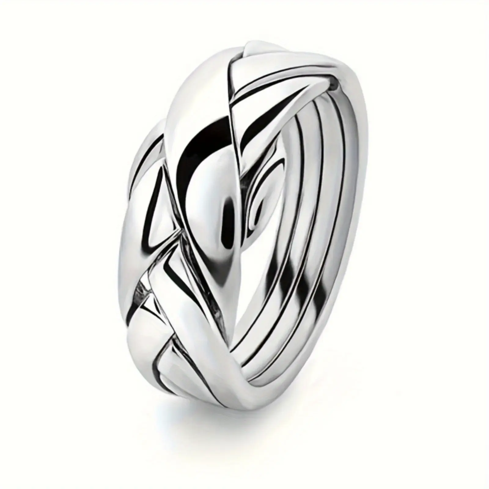 Alloy Geometric Weaving Interlocking Puzzle Ring, Stackable Rings, Unisex Casual Daily Fashion Couple Jewelry, Valentine's Day Gift for Couples, Unisex Ring