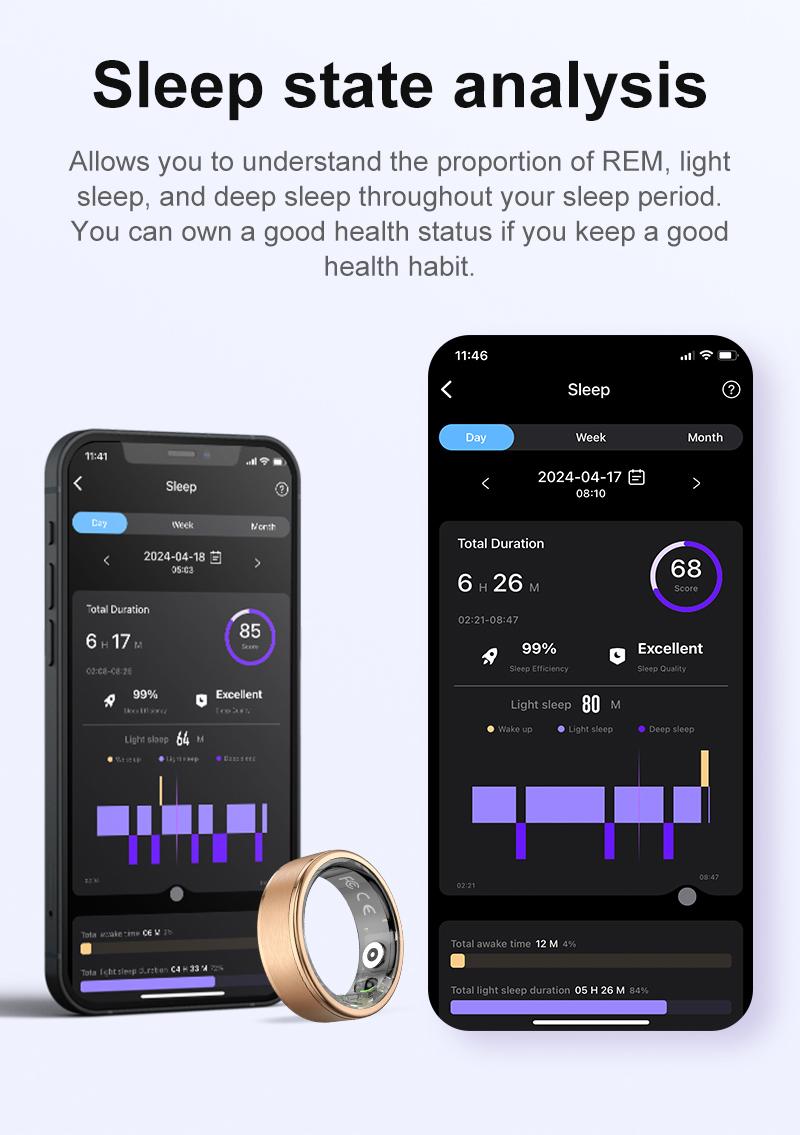 2026 New Smart Health Ring, 5ATM Waterproof Featuring Stress and Sleep Monitoring Functions, Compatible with iOS and Android, Waterproof Fitness Tracker for Women & Men, No Subscription Fee.