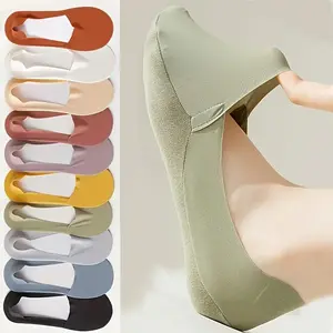 10 Pairs of Women's Invisible Socks - Comfortable, Breathable Polyester Short Socks with Sponge Bottom for Enhanced Grip and Stability, Smooth Knitted Fabric, Perfect for Casual Wear Womenswear Basic