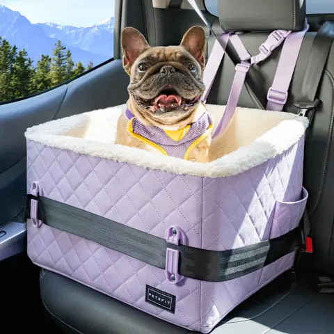 PETSFIT All-Seasons Soft Foam Dog & Cat Booster Car Seat - Easy-to-Wipe Oxford Fabric, Patented Safety Buckles, 2 Storage Pockets, Detachable Clip-On Safety Leash for Small Pets Under 30 LBS, Elevation Boost,familyfun