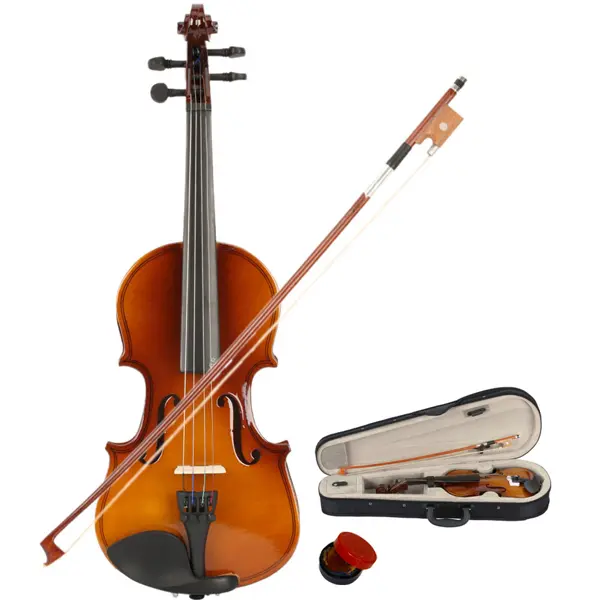 Wooden 1/8 Size Acoustic Violin Starter Pack - Includes New Case, Bow, Natural Rosin - Ideal for Kids' First Instrument