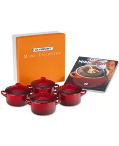 Le Creuset Set of 4 Mini Round Stoneware Cocottes with Recipe Booklet Shock-Resistant Enamel Even Temperatures Dishwasher Safe Cookware - Colorful