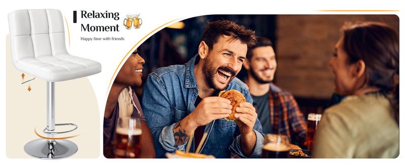 Sweet Furniture F Bar Stools Set of 2, PU Leather Adjustable Swivel Barstools, Armless Hydraulic Kitchen Counter Height Bar Stools, Thickened Seat Cushion Square Island Barstools with Back