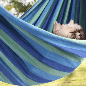 ONCLOUD Extra Long and Wide Double Hammock for Travel Camping Backyard, Porch, Outdoor or Indoor Use, Carrying Pouch Included (Blue/Green Stripes)