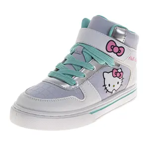Hello Kitty Girls High Top Sneakers Hook and Loop with Lace-Up (Big Kid)