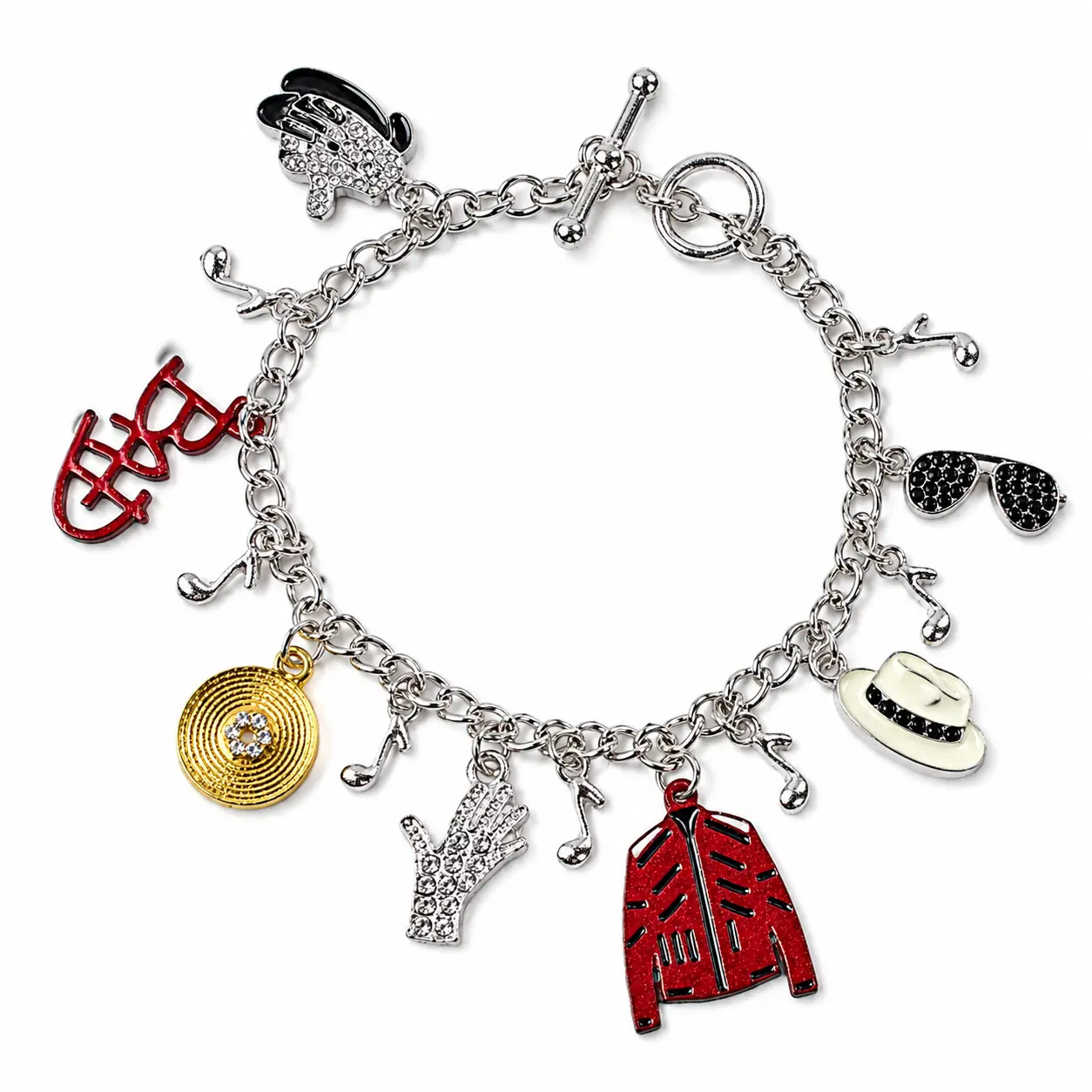 Unisex 2-Piece Fashion Bracelet Set - Michael Jackson Inspired Collectible Chain Jewelry Bracelets & Bangles, Casual Accessories with Hat & Glove Charms, Metal Coating Wristband, Fan Gift for Birthdays