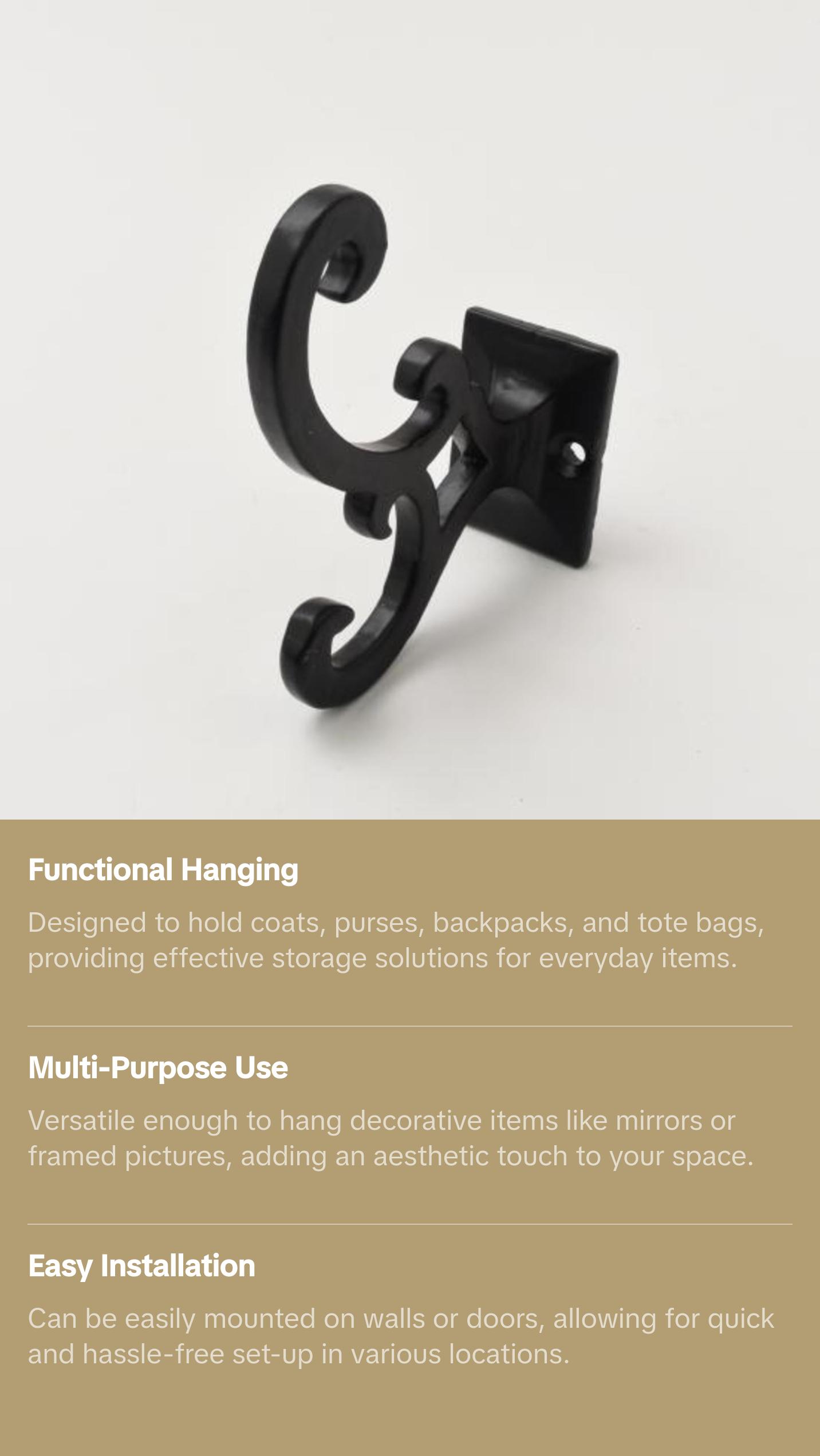 Metal Scroll Wall Hook, Black