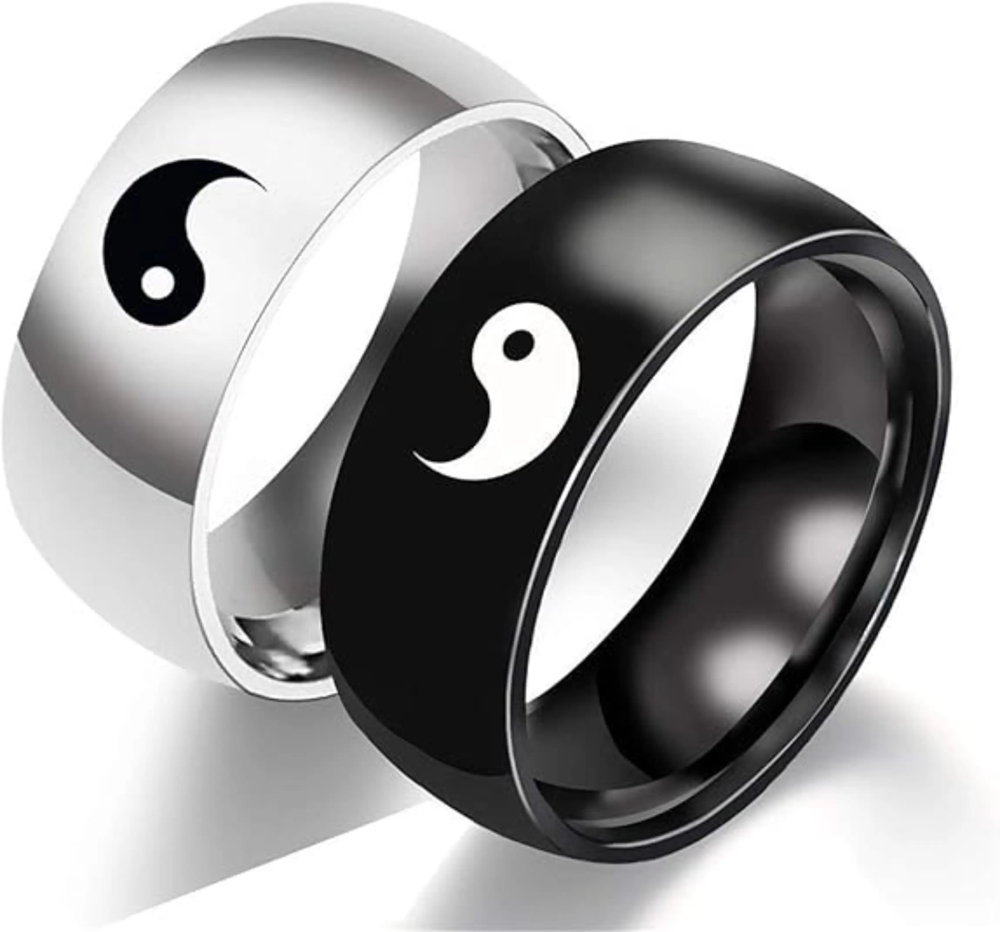 2Pcs Yin Yang Designed Couple Ring Matching Yin Yang Dainty Tai Chi Engagement Ring for Men Women Lover Friendship Jewelry