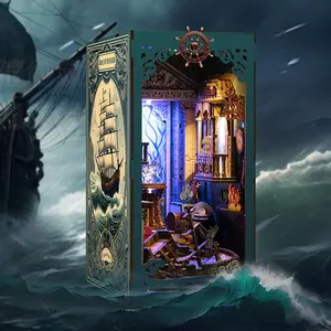 Undersea Shadow World DIY Book Nook Kit, 3D Wooden Puzzle Bookshelf Insert with LED Lights, Fantasy Ocean Miniature Decor