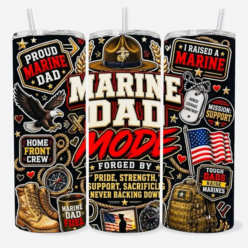 Marine Dad Mode 20 oz Tumbler - BPA Free, Stainless Steel, Leak Proof, Clear Lid, Includes Straw