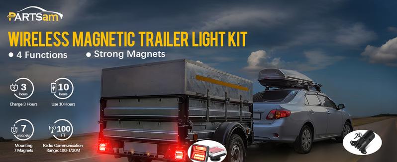 Partsam LED Wireless Trailer Lights Kit 58LED with Magnetic Towing Tail Lights, License Plate Light, Dual USB Cable, Charges for Trailers IP67 10-30V