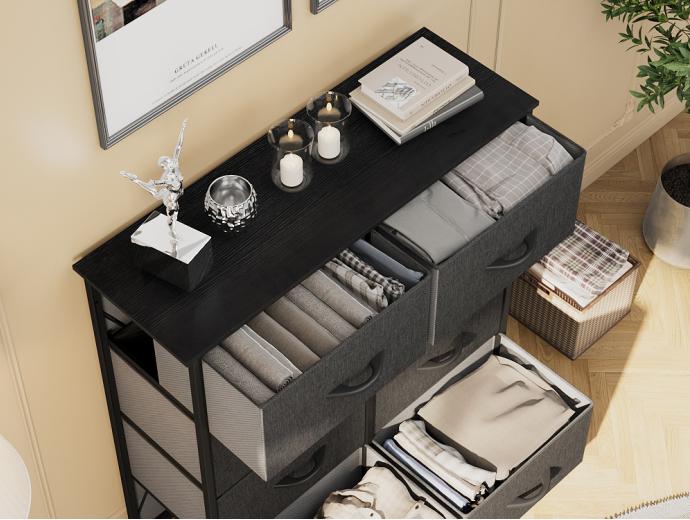 DWVO 8 Dresser for Bedroom, Storage Dresser with 8 Drawers, Black Dresser & Chest of Drawers, Storage Drawer Organizer for Closet, Bedroom, Living Room