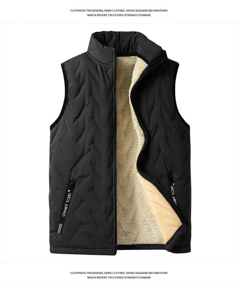 Men's Three-Piece Set Jacket Vest Cotton Pants Ultrasonic Fleece Warm Stand Collar Winter Coat for Dad