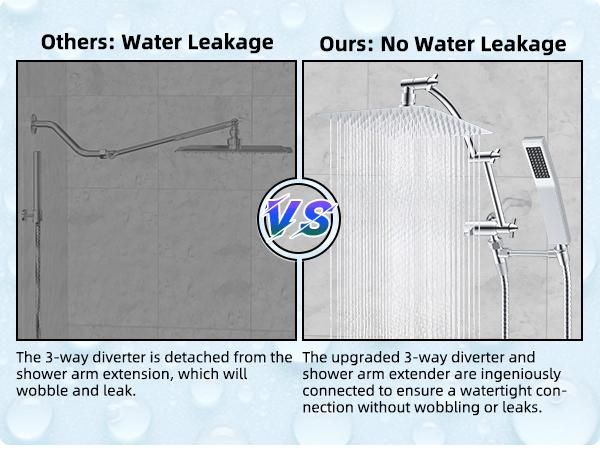 Hibbent All Metal 12'' Rainfall Shower Head, Dual Shower Head Combo, High Pressure Handheld Shower Wand, 16'' Adjustable Arc-shaped Shower Extension Arm, 71'' Hose, Showerhead Holder, Chrome