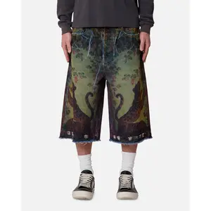 MNML Ultra Baggy Leopard Denim Shorts Multi