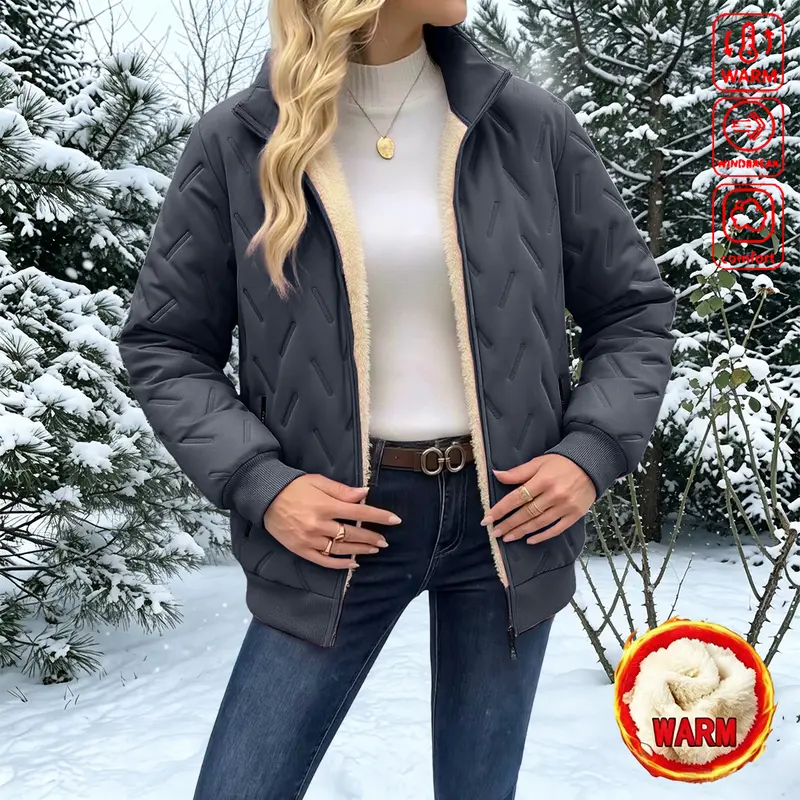 Women’s Winter Stand Collar Jacket – Thick Padded Zip-Up Outerwear with Long Sleeves and Pockets, Solid Color Casual Jacket Suitable for Autumn/Winter, Comfortable and Warm, Zippered Pockets Women’s Winter Stand Collar Jacket – Thick Padded Zip-Up Outerwear with Long Sleeves and Pockets, Solid Color Casual Jacket Suitable for Autumn/Winter, Comfortable and Warm, Zippered Pockets