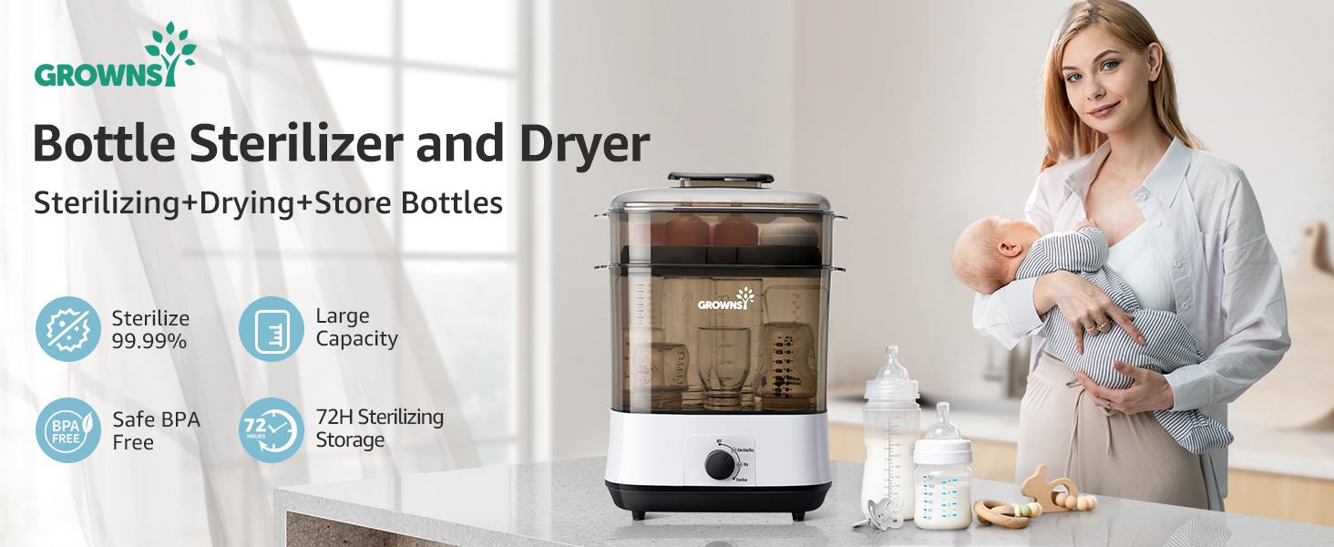 GROWNSY Bottle Sterilizer and Dryer, Electric Steam Baby Bottle Sterilizer, Bottle Sanitizer for Baby Bottles & Pacifiers, Breast Pump Parts