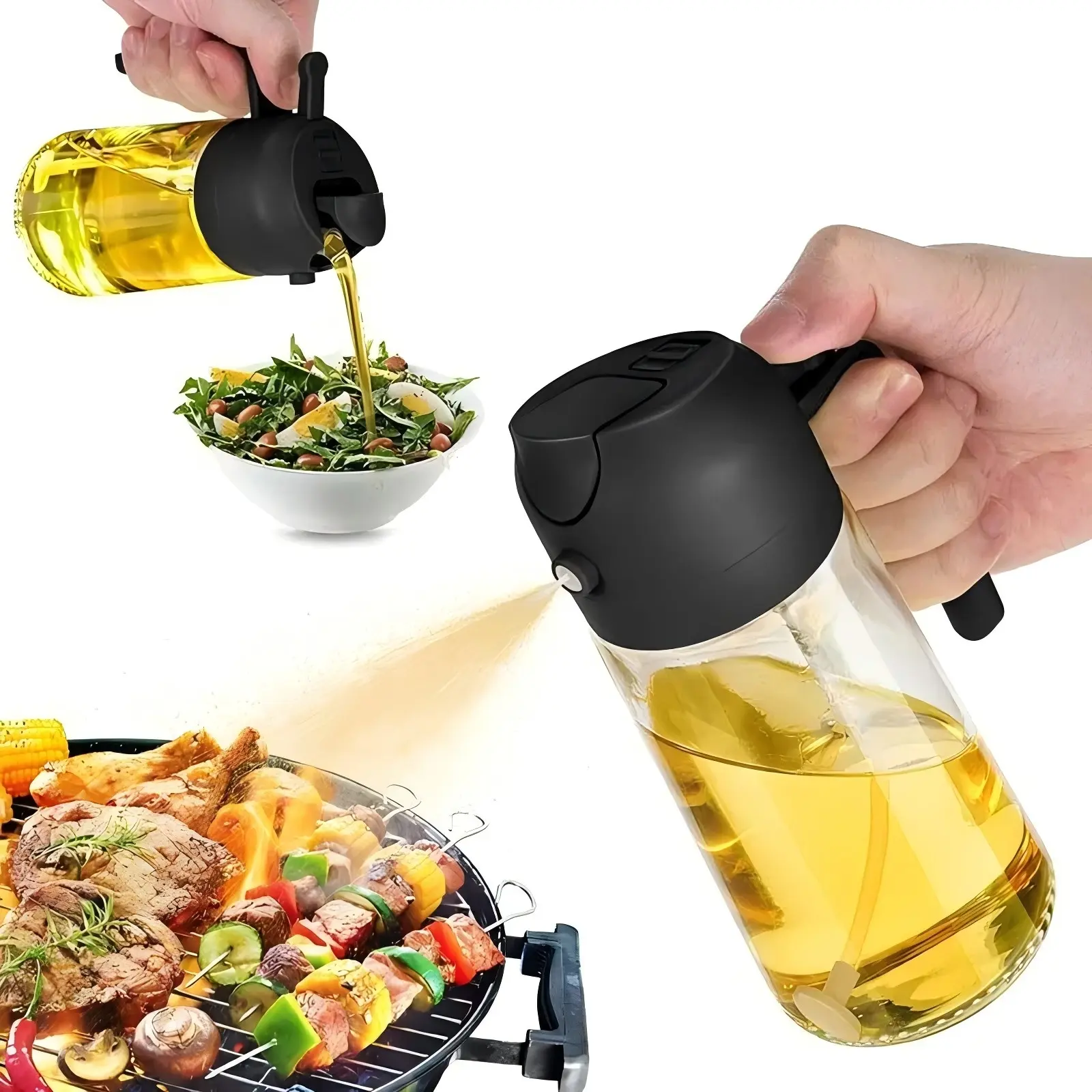 16oz/470ml Oil Dispenser Bottle for Kitchen - 2 in 1 Olive Oil Dispenser & Sprayer - Multicolor Kitchenware for Cooking, Salad, Barbecue Tools Utensils Green Home