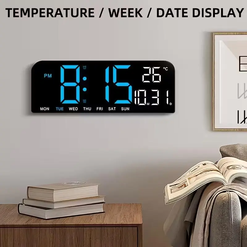 9.5" LED Digital Premium Clock, precision wall clock,Temp & Humidity, USB Charging Port, Night Light, Date Calendar, Large Screen for Bedroom Desk