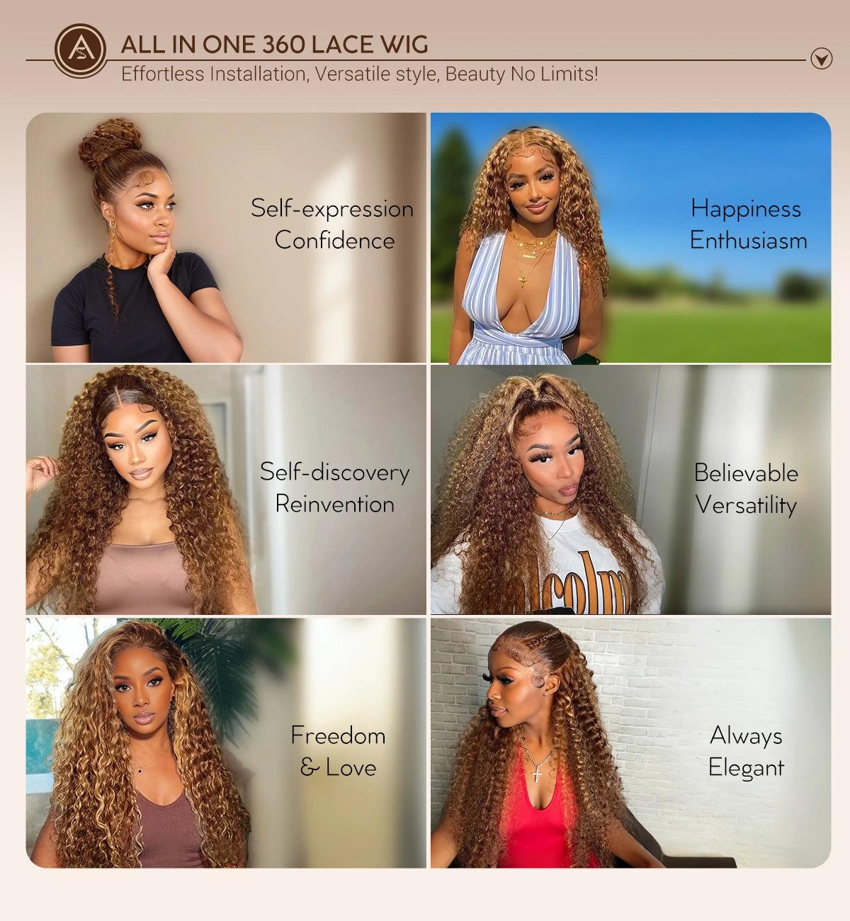 Hot Selling 360 Wig P4/27 Highlight Ombre Color Ashimary Invisi-Strap 360 Skin Lace Wig Water Wave Glueless Human Hair Pre Plucked SpringStatements