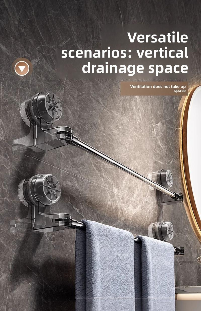 Stainless Steel Suction Cup Towel Rack No-Drill Adjustable Bathroom Kitchen Storage Shelf Toilet Bath Slipper Rack Shower Curtain Rod